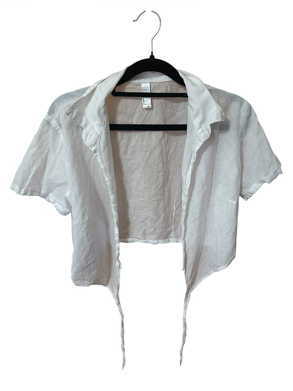 American Apparel White Linen Cropped Tie-Front Blouse